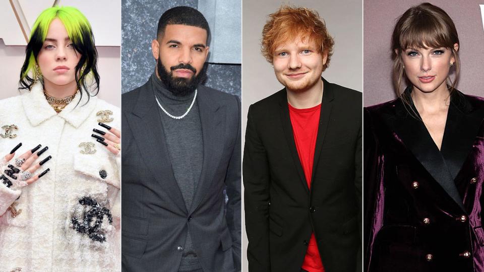 Billie Eilish, Drake, Dua Lipa, Ed Sheeran, Taylor Swift