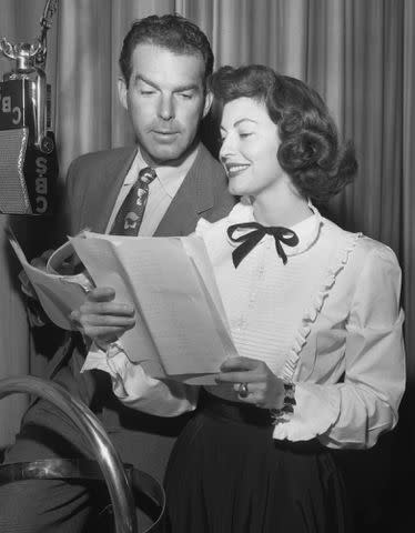 CBS Fred MacMurray and Ava Gardner appear on the CBS program "LUX RADIO THEATER," on November 18, 1947, in Los Angeles, California