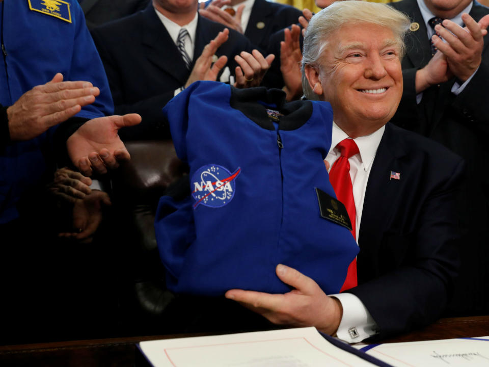 Donald Trump tells troops he wants to launch a 'space force' because it is a 'warfighting domain'