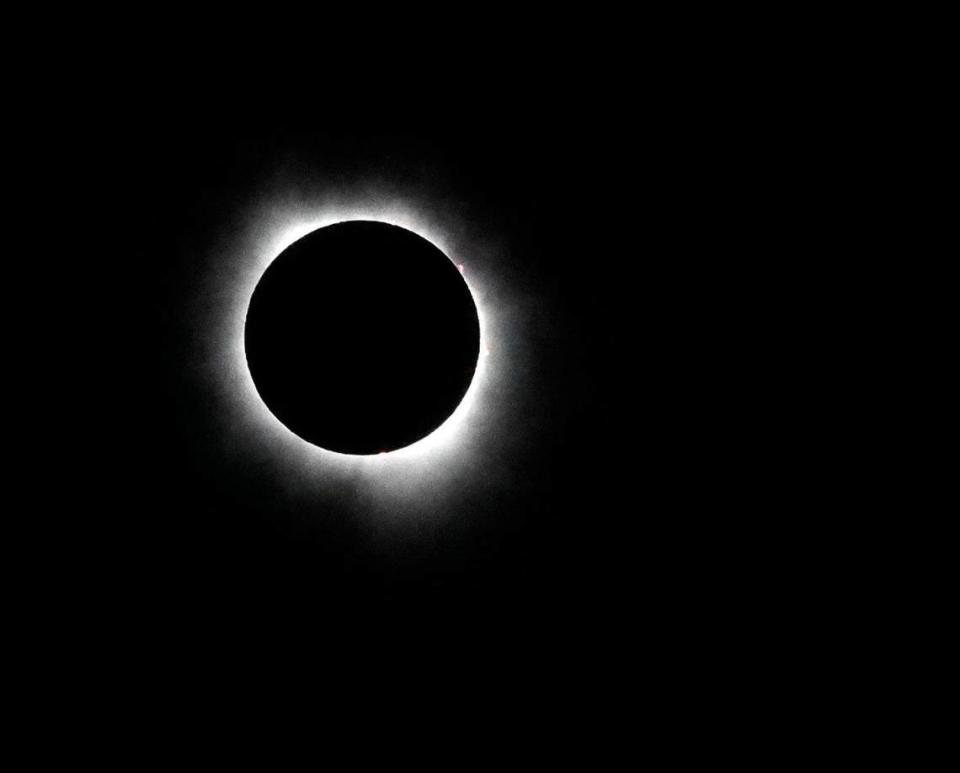 The total solar eclipse seen over Fort Worth from the Fort Worth Zoo in Fort Worth, Texas, Monday Apr 08, 2024.