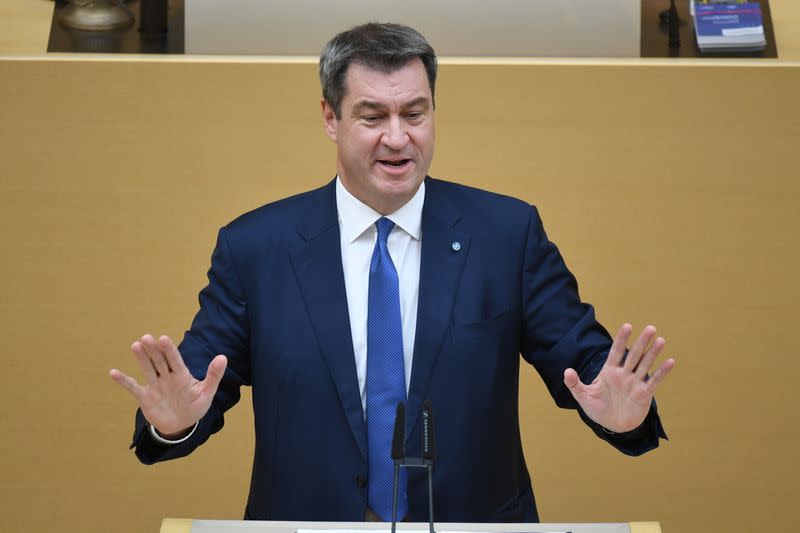 Bavarian Prime Minister Markus Soeder speaks during a state government declaration, in Munich