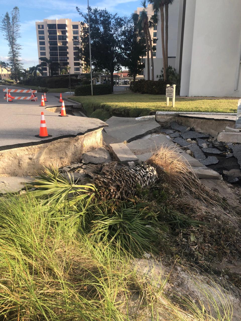 Hurricane Ian caused severe erosion damage to Alhambra Road just north of Venice Sands condominiums on Venice Beach.
