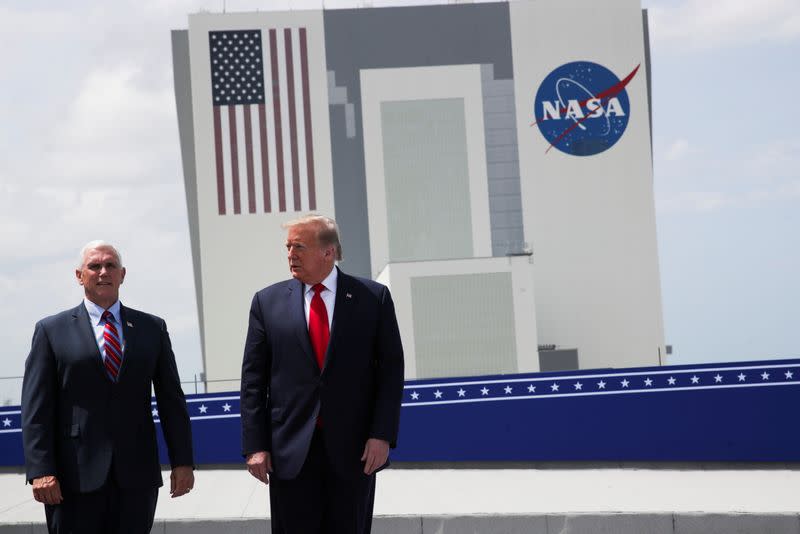 U.S. President Donald Trump and U.S. Vice President Mike Pence attend the launch of a SpaceX Falcon 9 rocket and Crew Dragon spacecraft, from Cape Canaveral