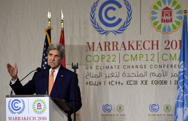 FILE PHOTO: U.S. Secretary of State Kerry gives a speech at the COP22 Climate Change Conference in Marrakech