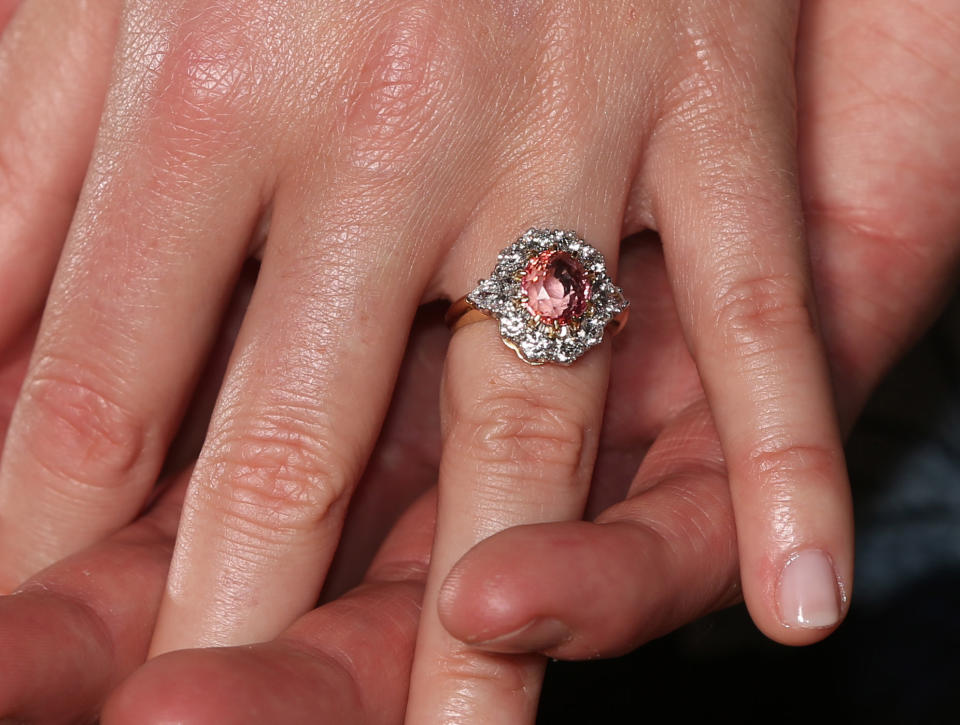 Princess Eugenie went for a modern design for her engagement ring, with emulated her mum, Fergie’s, rose design from the 80s’. Photo: Getty Images