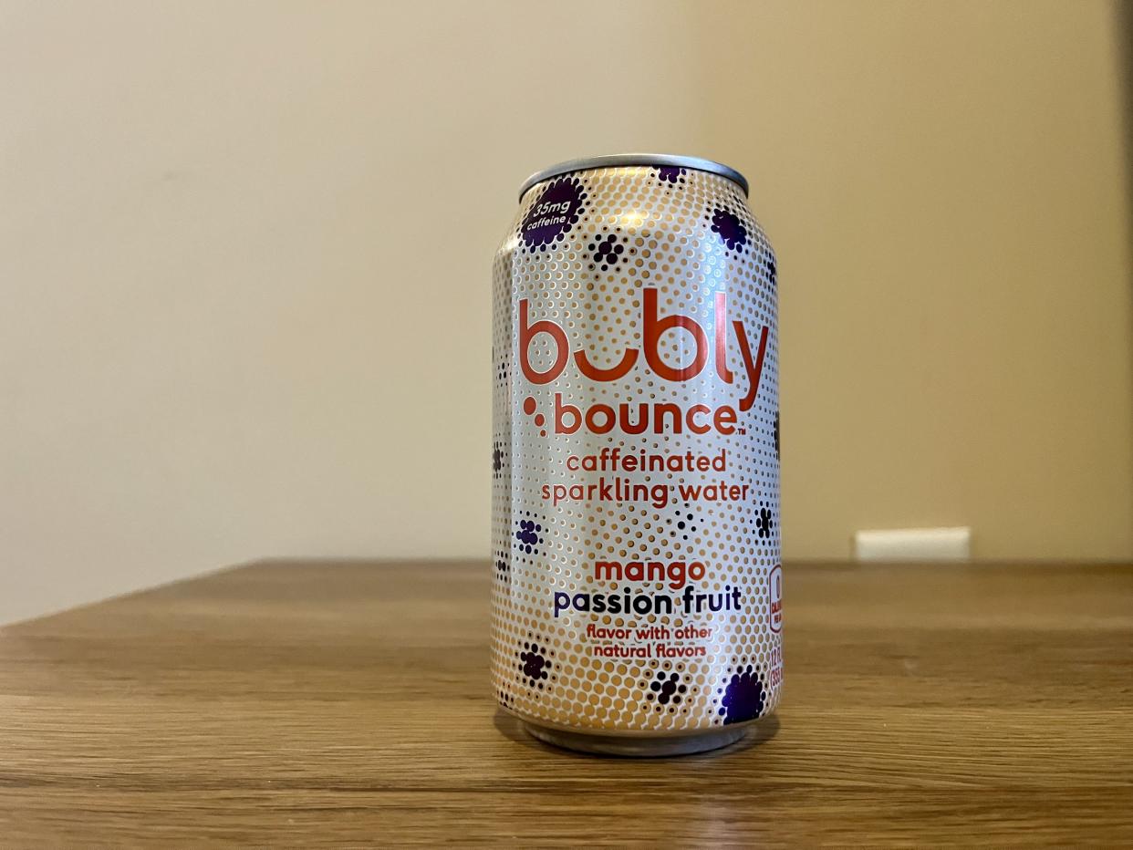 a can of mango passionfruit bubly bounce sparkling water