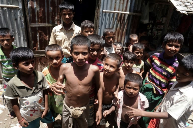 Muslim children playing in a refugee camp in Rakhine