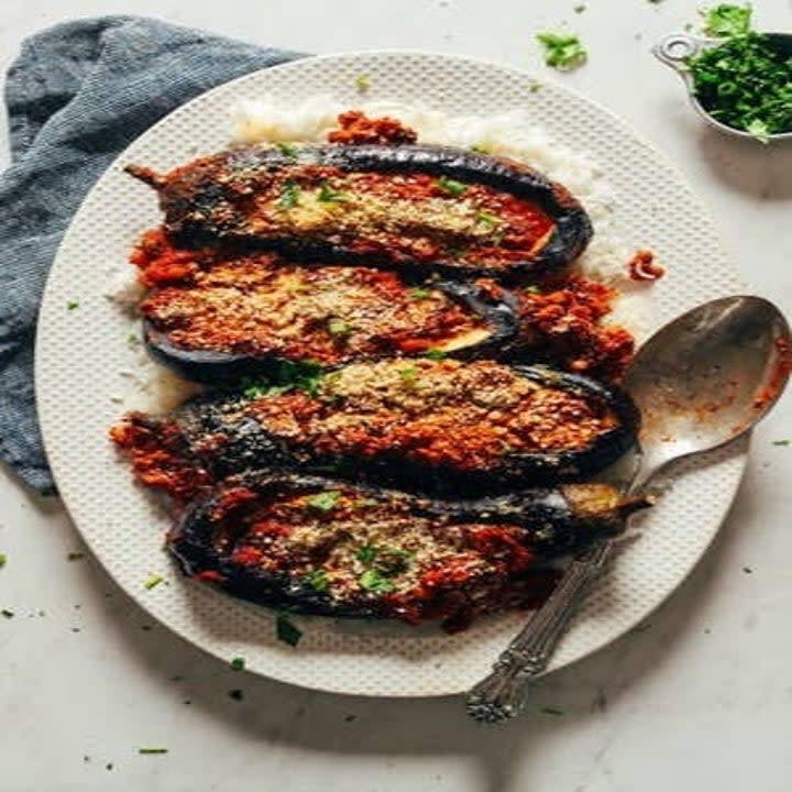 Moroccan Lentil-Stuffed Eggplant on a plate