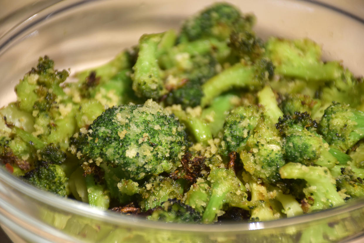 If you want some extra crunch to your broccoli, add some panko breadcrumbs before air-frying it. (Vidya Rao)