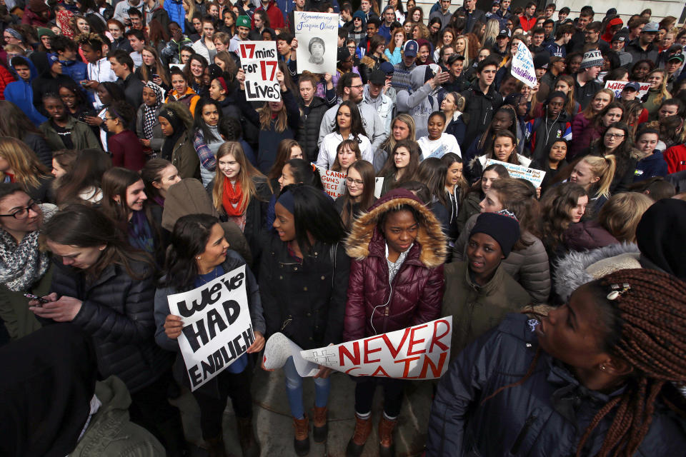 Students in Maine&nbsp;staged&nbsp;a walkout last week to honor the victims of February's mass shooting at a high school in Parkland, Florida.&nbsp; (Photo: Portland Press Herald via Getty Images)