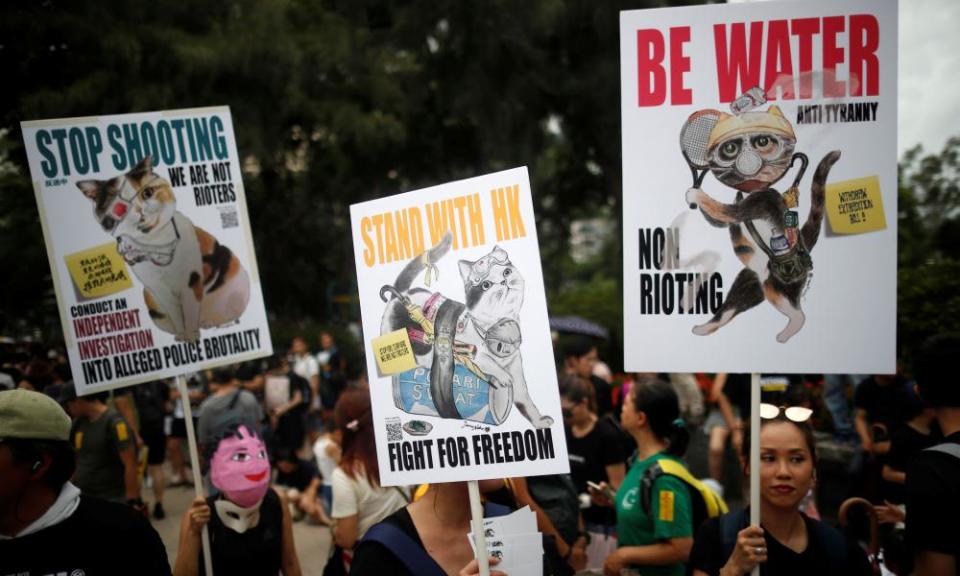 People march during a rally to demand democracy and political reforms in Hong Kong.