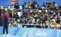 2016 Rio Olympics - Swimming - Victory Ceremony - Men's 200m Individual Medley Victory Ceremony - Olympic Aquatics Stadium - Rio de Janeiro, Brazil - 11/08/2016. Michael Phelps (USA) of USA poses with his gold medal. REUTERS/David Gray