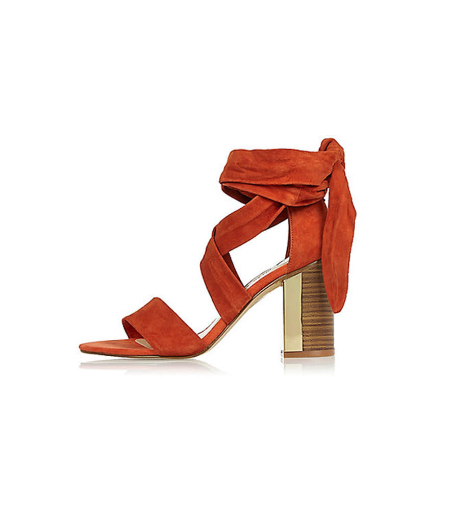 River Island dark orange suede tie-up block heel sandals