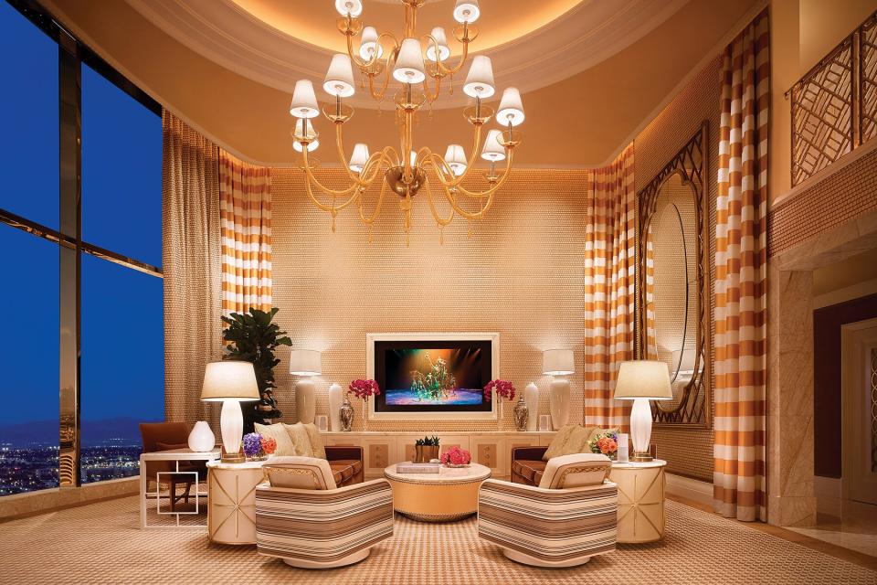 The living room inside the Wynn Las Vegas “Encore Three-Bedroom Duplex”