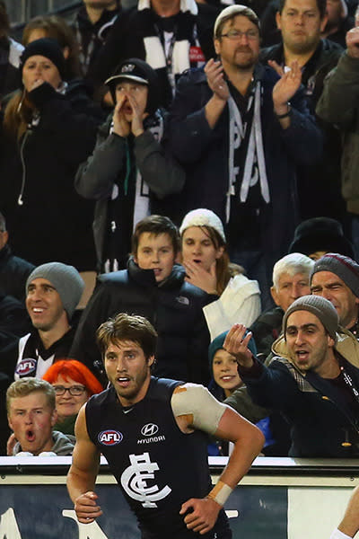 Former Collingwood star Dale Thomas got a hostile reception in Carlton's heavy defeat against the Magpies.