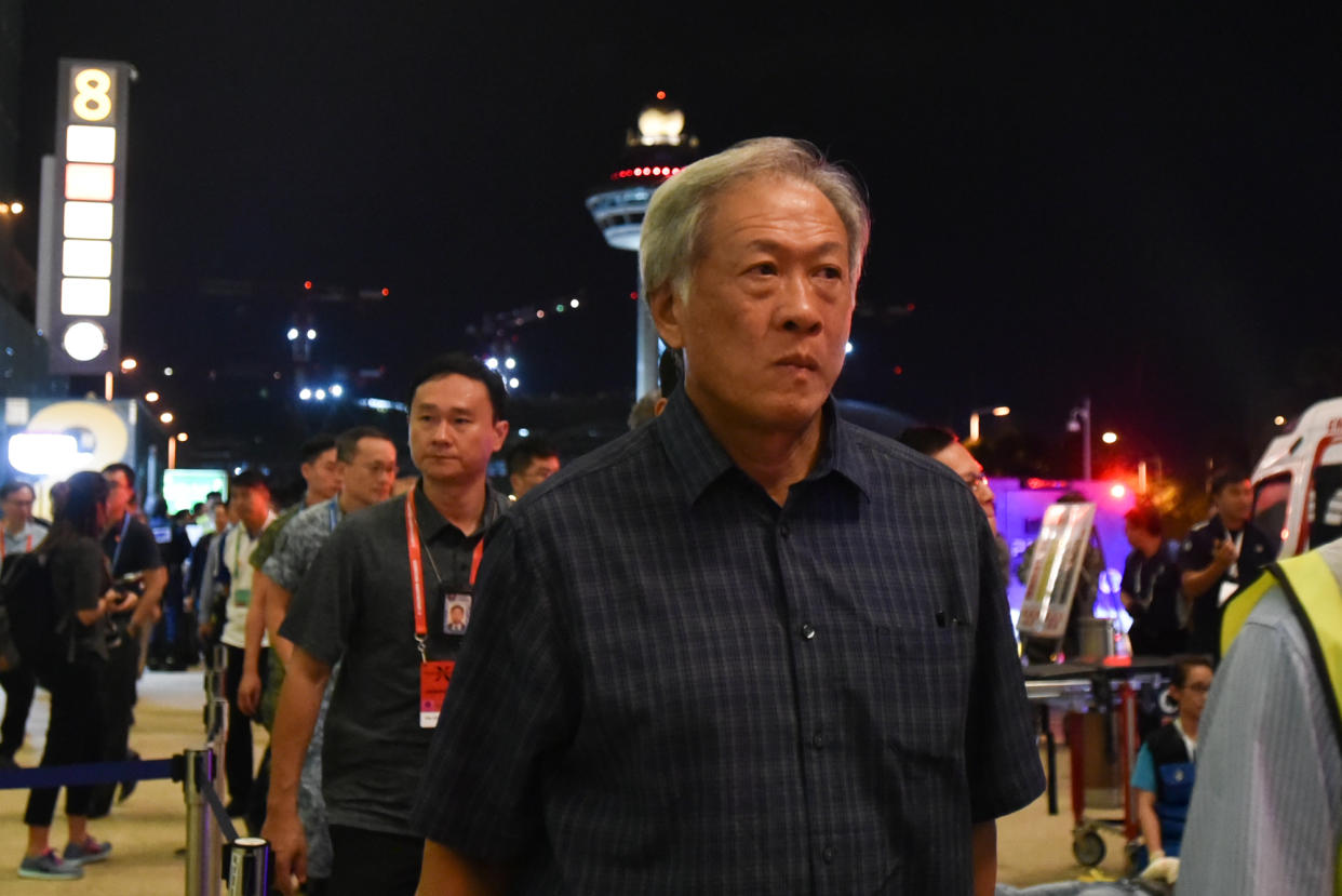 Minister for Defence Ng Eng Hen attending the counter terrorism exercise Northstar at Changi Airport Terminal 3 on 17 October, 2017. PHOTO: Yahoo News Singapore