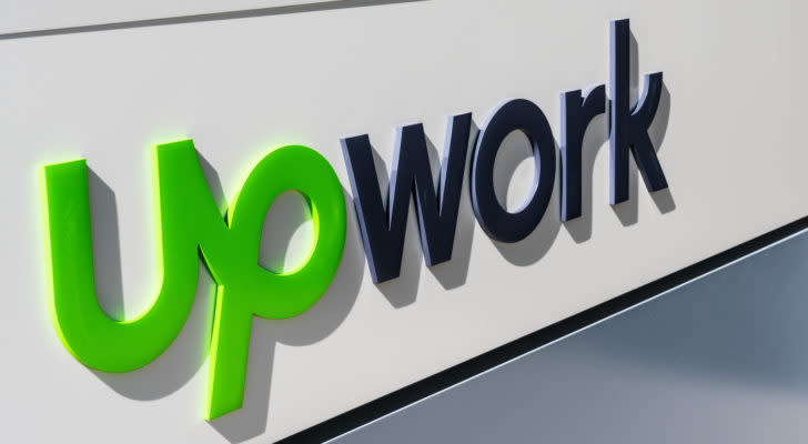 upwork (UPWK) logo on a building representing UPWK Stock