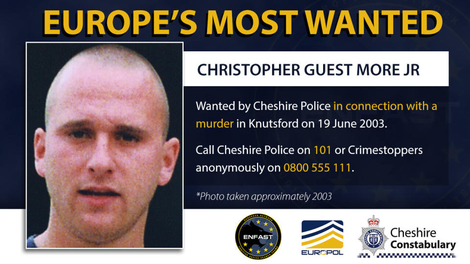 Christopher Guest More Jr, is wanted over a murder in Cheshire in 2003 (Picture: PA) 