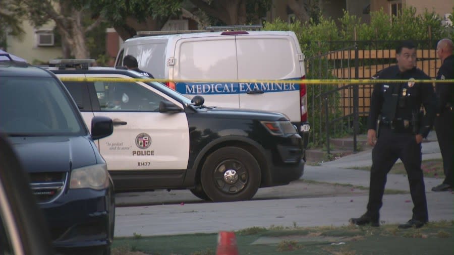 Two men were shot and killed inside their car near Exposition Park in Los Angeles on June 1, 2024. (KTLA)