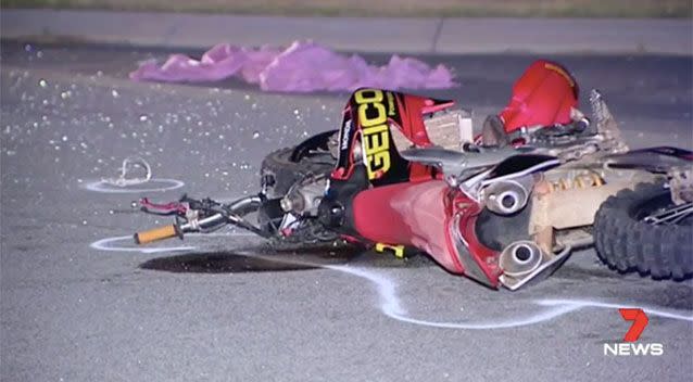 Mitchell's bike at the crash scene. Source: 7 News