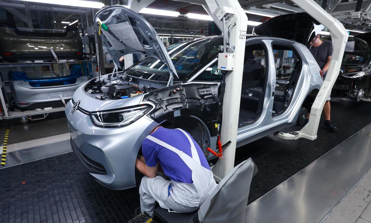 <span>The assembly line at the Volkswagen plant in Zwickau, Germany.</span><span>Photograph: Bloomberg/Getty Images</span>