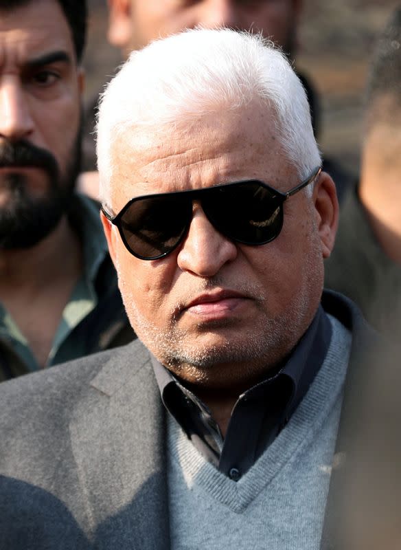 FILE PHOTO: Head of the Popular Mobilization forces Faleh al-Fayyad attends the funeral of the Iranian Major-General Qassem Soleimani and the Iraqi militia commander Abu Mahdi al-Muhandis, in Baghdad