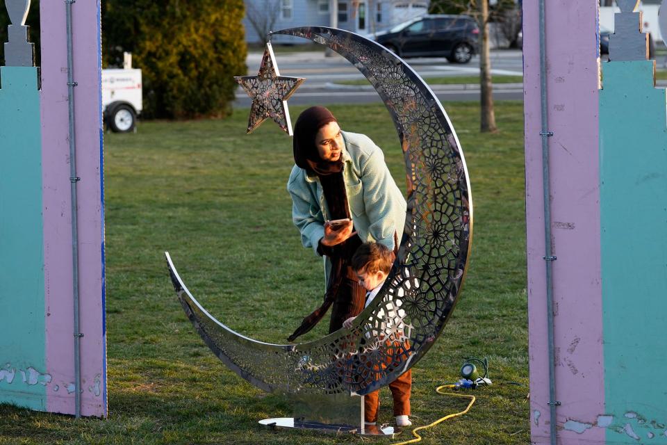 Aisha Saleh and her son, Elias Saleh, 1, both of Edgewater, are shown at the Ramadan celebration, in Teaneck, Thursday, March 16, 2023. Ramadan begins next week.