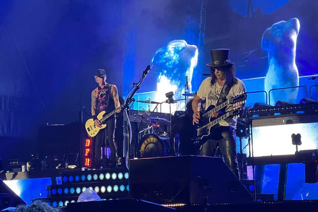 <p>Marisa Sullivan</p> Duff McKagan and Slash at MetLife Stadium on August 15, 2023. Photo by Jake Oxford.