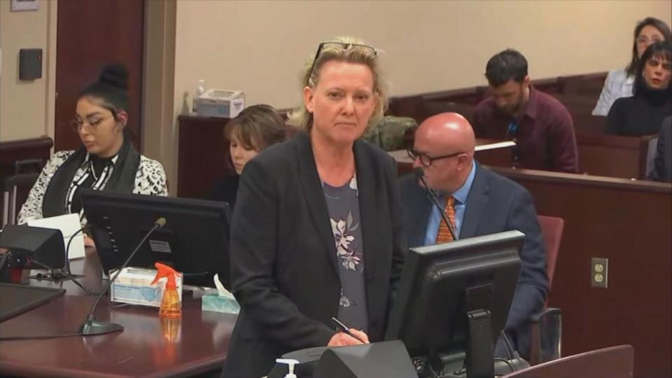 PHOTO: Prosecutor Kari Morrissey gives her closing argument in the involuntary manslaughter trial of Hannah Gutierrez in Santa Fe, New Mexico, March 6, 2024. (Pool via ABC News)