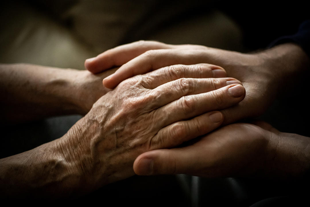 Young woman holding elderly hands