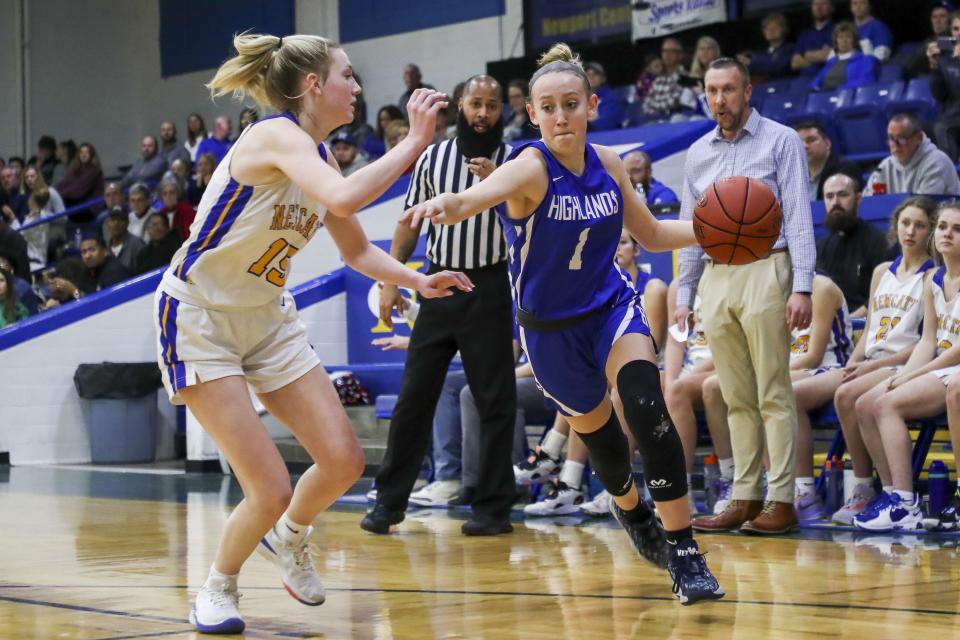 Highlands guard Saylor Macke (1) is scoring 6.9 points per game for the Bluebirds this season.