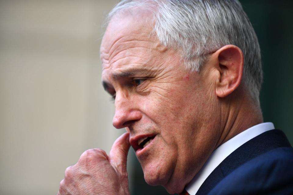 Australia's outgoing Prime Minister Malcolm Turnbull speaks at a press conference in Canberra on August 24, 2018. - Scott Morrison was sworn in as Australia's seventh prime minister in 11 years on August 24 after a stunning party revolt against Malcolm Turnbull, which the new leader admitted had left the government "bruised and battered". (Photo by SAEED KHAN / AFP)        (Photo credit should read SAEED KHAN/AFP via Getty Images)