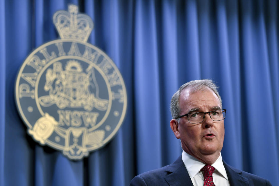 New South Wales Attorney-General Michael Daley addresses a press conference in Sydney, Monday, June 5, 2023. Daley said Kathleen Folbigg, a woman who has spent 20 years in prison for killing her four children, had been pardoned and released after being advised that there was reasonable doubt about Folbigg’s guilt based on new scientific evidence that the deaths could have been from natural causes. (Joel Carrett/AAP Image via AP)