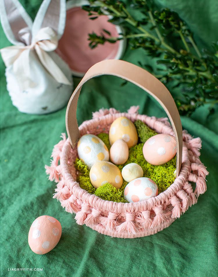 Pink Macramé Easter Basket