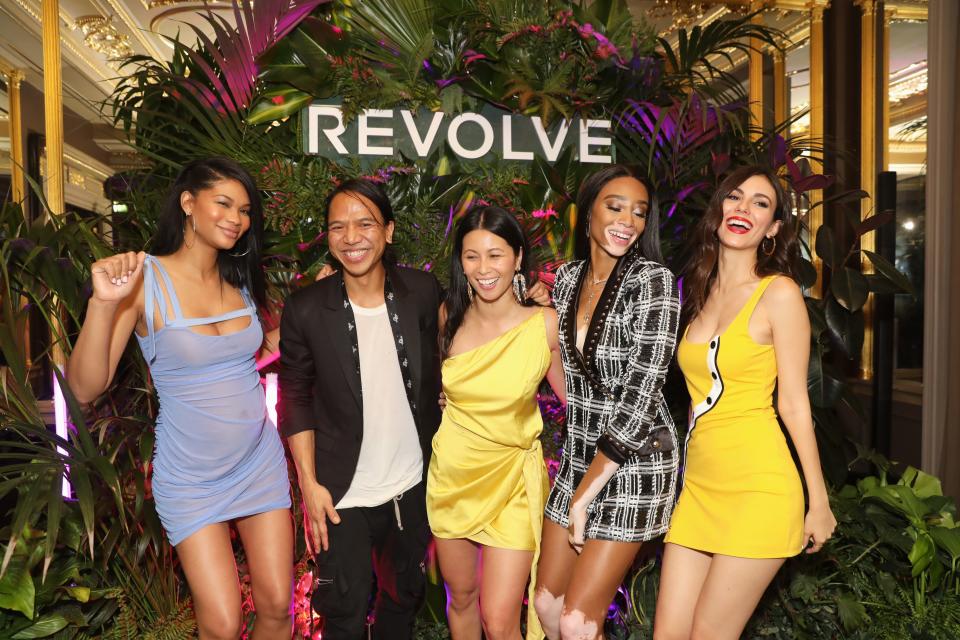 Gerona and Mente at a Revolve event in London with Chanel Iman, Winnie Harlow, and Victoria Justice.