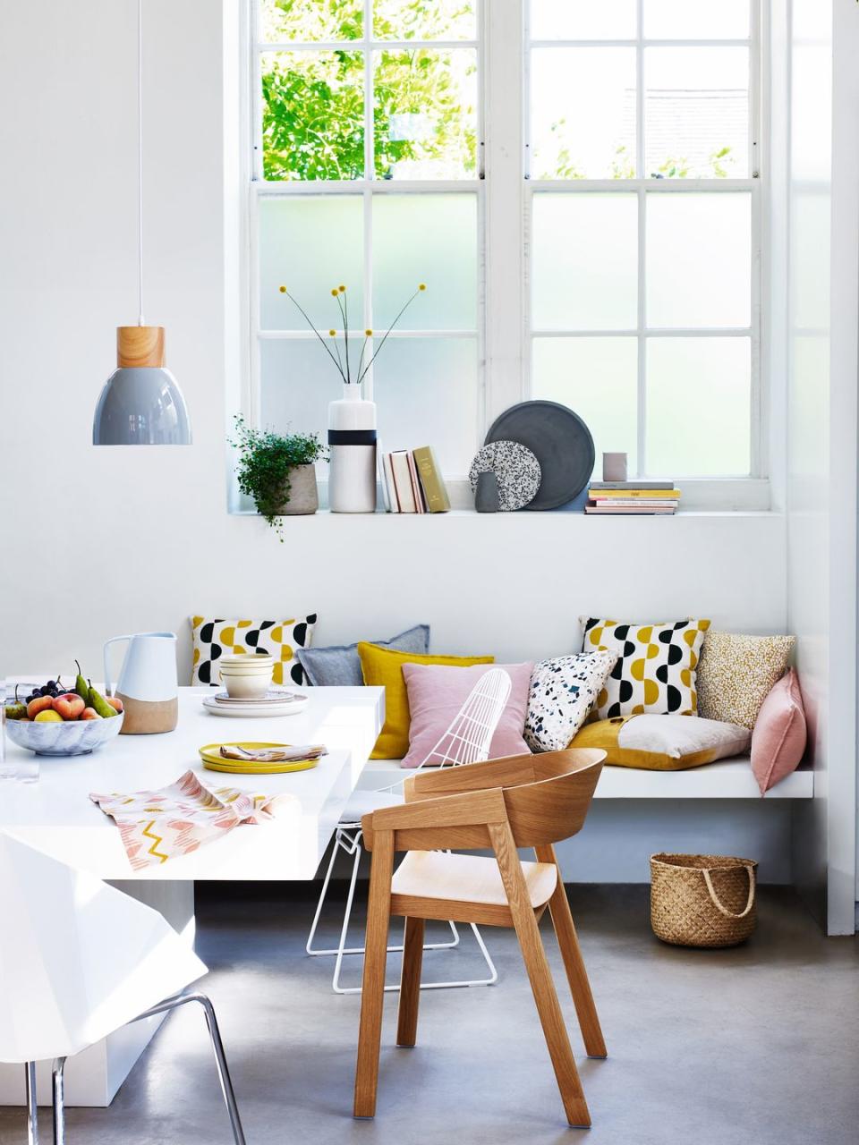 dining room with white walls