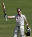 Cricket - India v Australia - First Test cricket match - Maharashtra Cricket Association Stadium, Pune, India - 25/02/17. Australia's captain Steve Smith celebrates his century. REUTERS/Danish Siddiqui