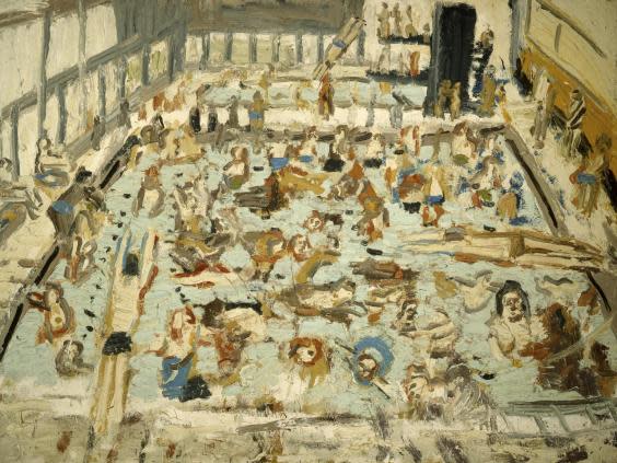 ‘Children’s Swimming Pool, 11 O’Clock Saturday Morning, August 1969’, oil on board, by Leon Kossoff (Associated Press)