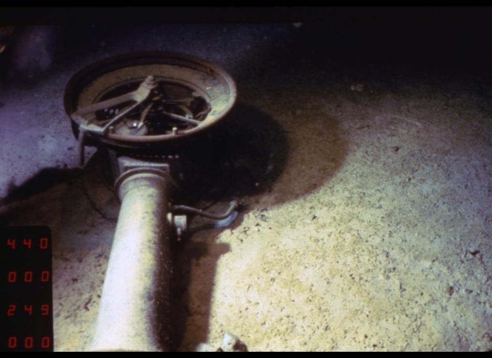 This September 1, 2009 image provided by RMS Titanic, Inc., shows a ships telegraph from the Titanic on the ocean floor during an expeditions to the site of the tragedy. 