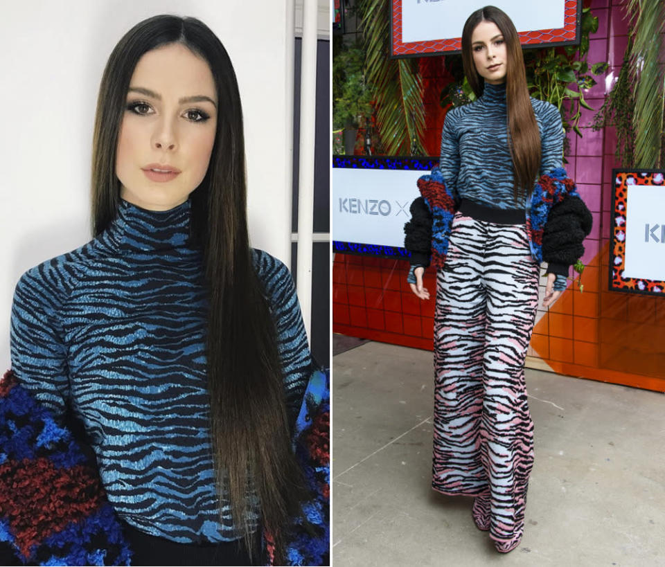 Ein bisschen zu viel des Guten trug dagegen Lena Meyer-Landrut auf dem KENZO x H&M Pre-Shopping Event in Berlin, für das sie sich von Kopf bis Fuß in Muster- und Materialmixteile des Labels hüllte. (2. November 2016, Bilder: Getty Images, Instagram/lenas_view)