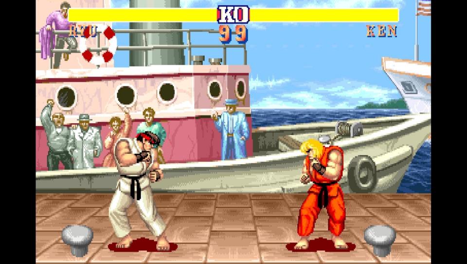 A screenshot from Street Fighter II on Ken's stage. (Screenshot: Capcom)