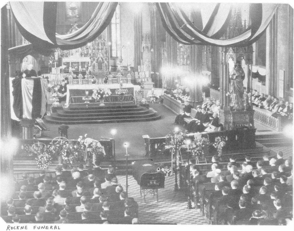 Visitors pay their respects to football legend Knute Rockne at his funeral at Notre Dame’s Sacred Heart Church on April 4, 1931.