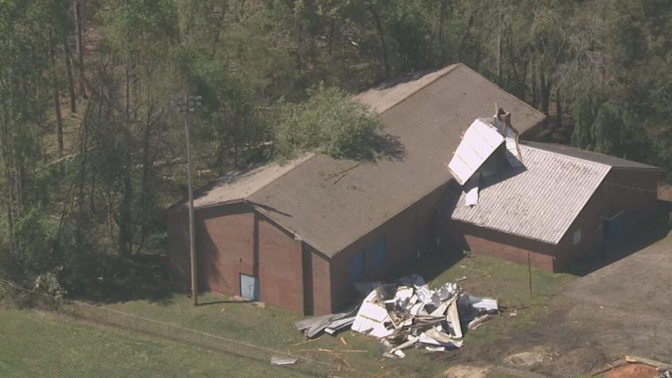 Chopper 9 Skyzoom caught the tornado damage that hit a structure at Mt. Ulla Elementary School in Rowan County.