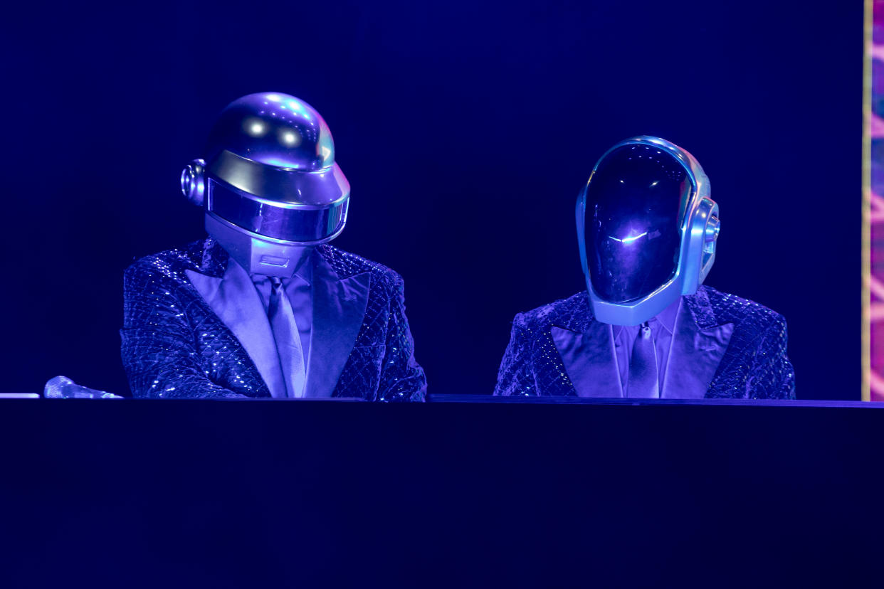 French musical group Daft Punk during the concert for the 20 years of Lo Zoo di 105 at the Hippodrome. Milan (Italy), July 8th, 2019 (Photo by Marco Piraccini/Archivio Marco Piraccini/Mondadori via Getty Images)