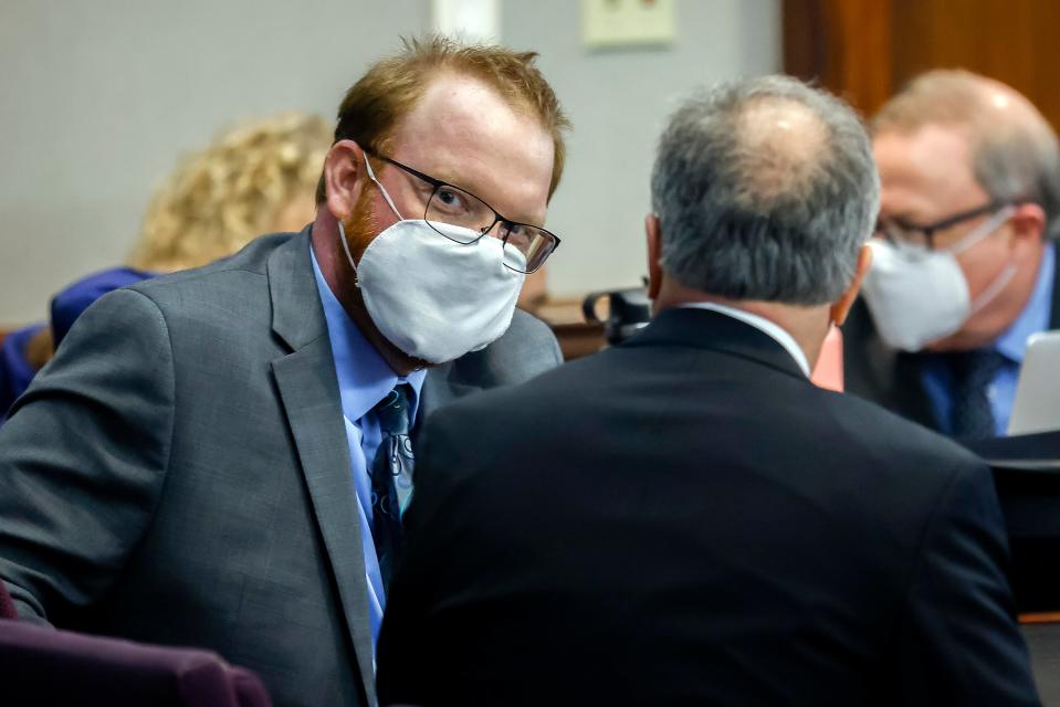 Travis McMichael is seen in court at his sentencing on 7 January 2022 (AP)