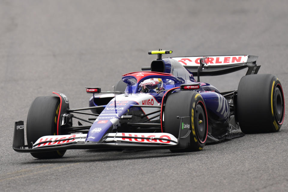 Yuki Tsunoda of Japan, driver of RB, the team previously known as AlphaTauri takes part in the first free practice session at the Suzuka Circuit in Suzuka, central Japan, Friday, April 5, 2024, ahead of Sunday's Japanese Formula One Grand Prix. (AP Photo/Hiro Komae)