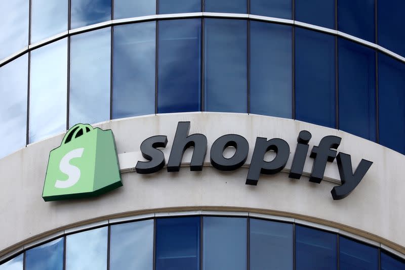 FILE PHOTO: The logo of Shopify is seen outside its headquarters in Ottawa