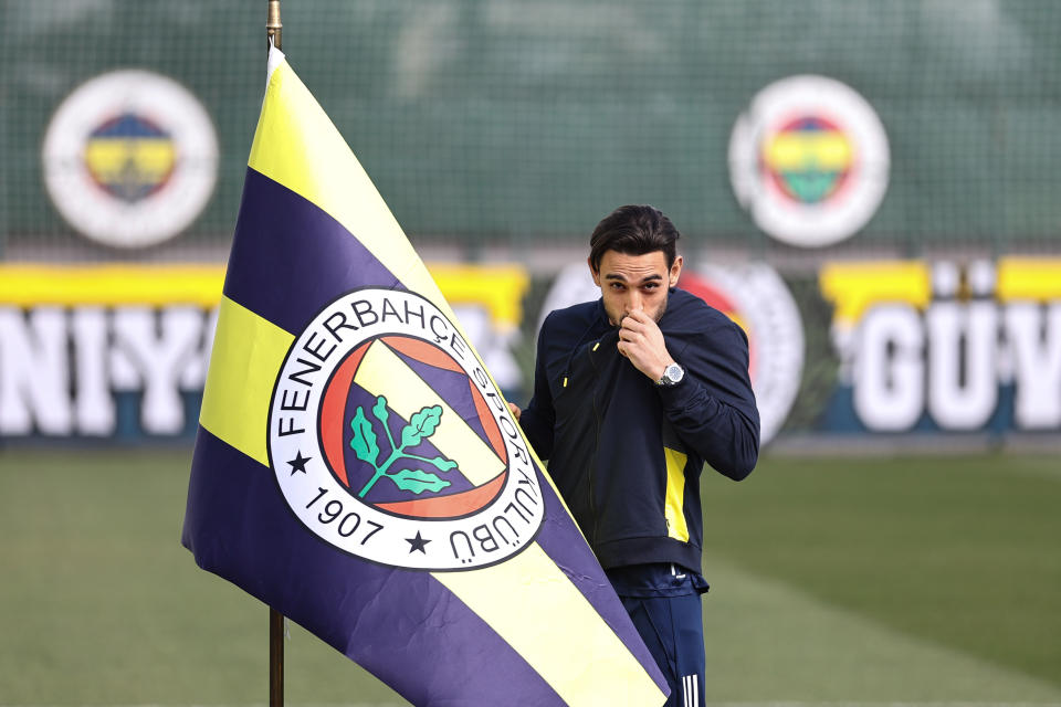 ISTANBUL, TURKEY - MARCH 02: Irfan Can Kahveci of Fenerbahce poses for a photo after holding a press conference at Fenerbahce Can Bartu Training Facilities in Istanbul, Turkey on March 02, 2021. (Photo by Emrah Yorulmaz/Anadolu Agency via Getty Images)