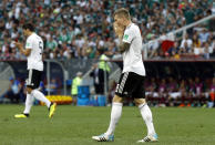 <p>Germany’s Toni Kroos cuts a frustrated figure </p>