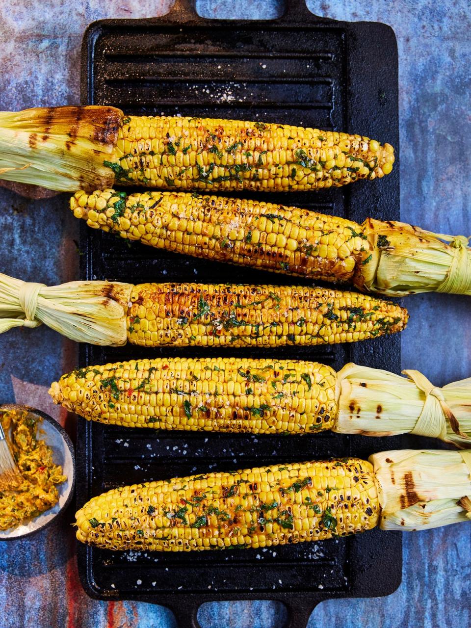 Whole charred sweetcorn will appease vegetarian and meat-eaters alike (Maldon Salt)